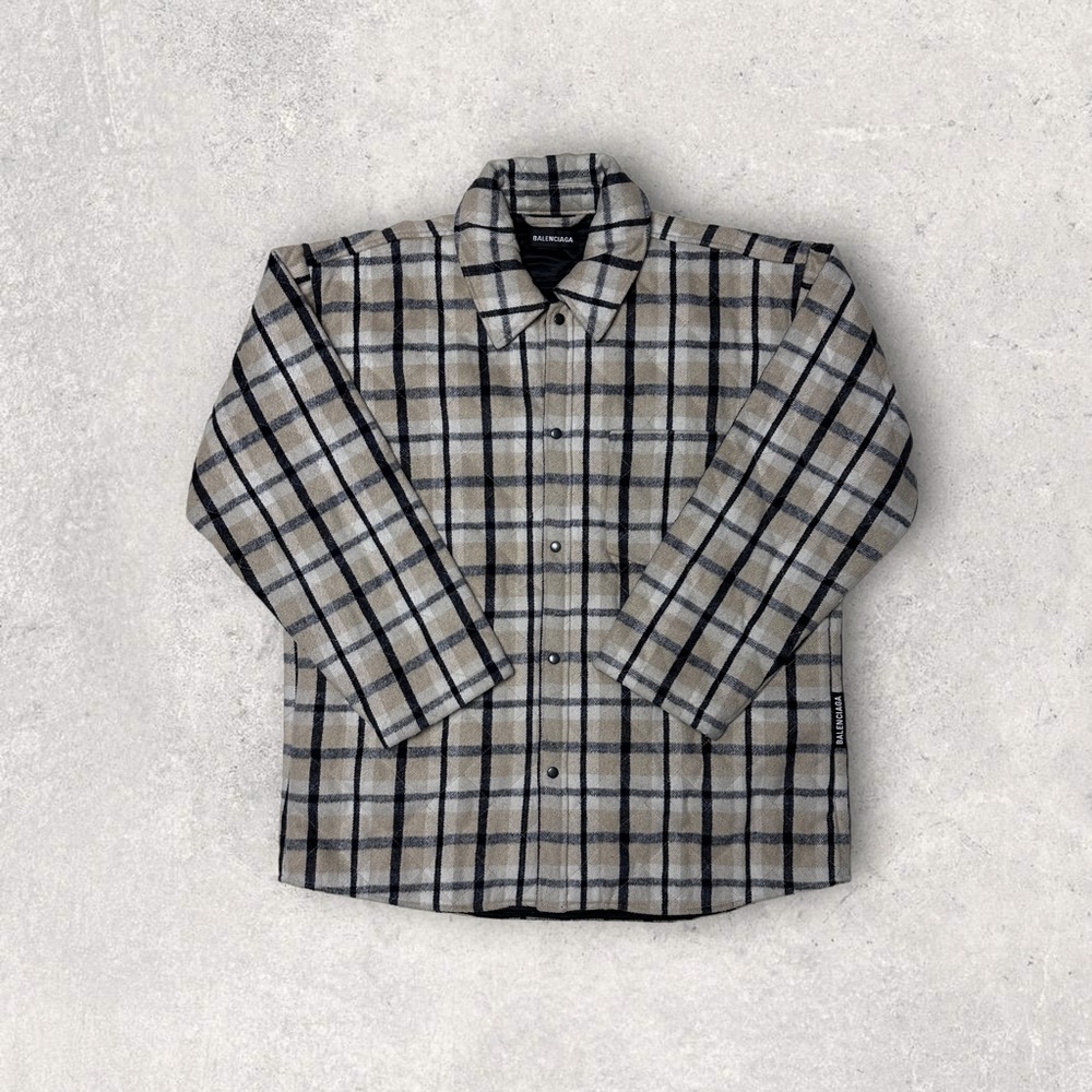 Beige Plaid Padded Jacket - Balenciaga